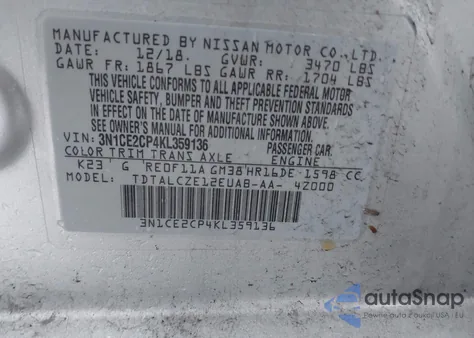 2019 Nissan Versa Note S из США, поврежденный, VIN 3N1CE2CP4KL359136